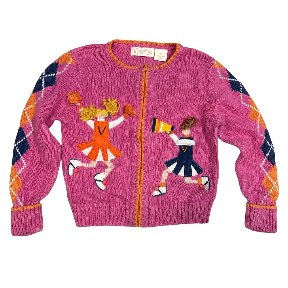 Hartstrings Vintage Pink Knit 3D Argyle Cheerleader Cardigan Sweater Girl 4 4T